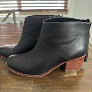 Black Leather Women's Ankle Booties with Wood Heel